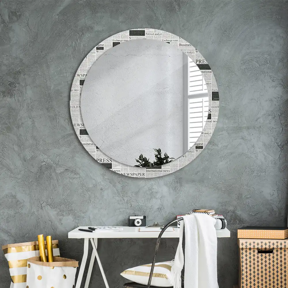 Round printed mirror Newspapers