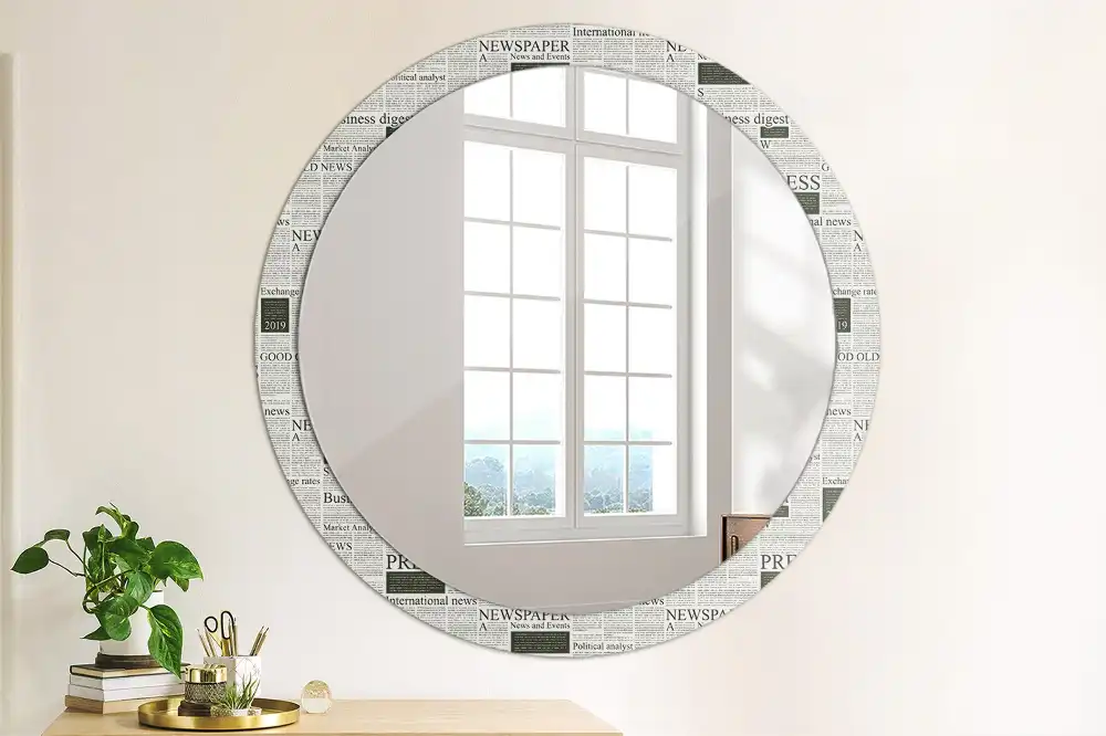 Round printed mirror Newspapers