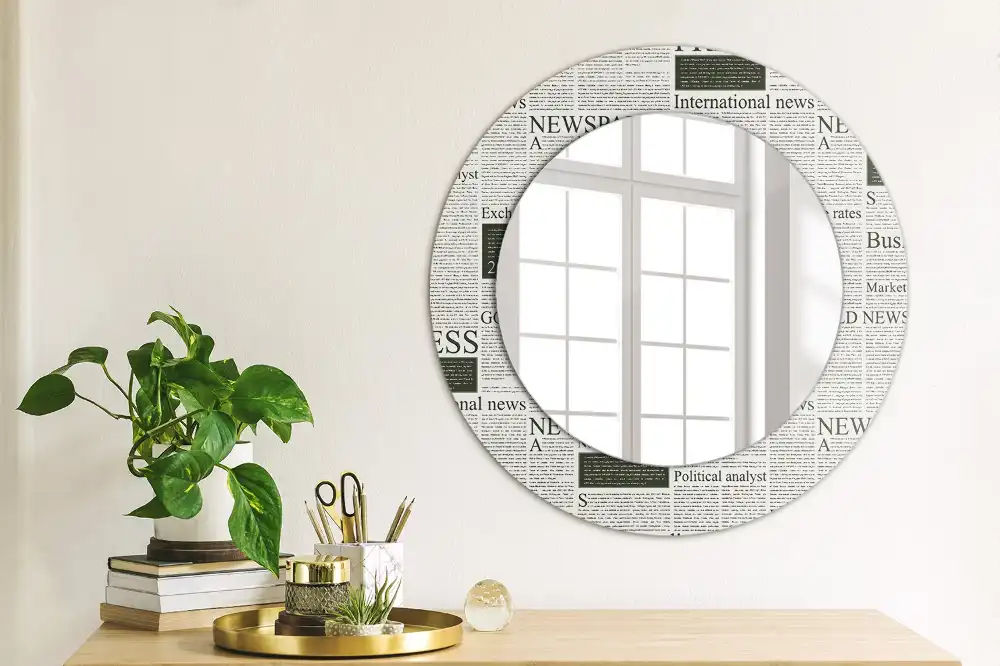 Round printed mirror Newspapers