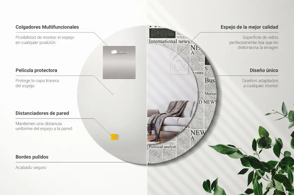 Round printed mirror Newspapers