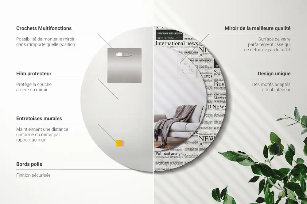 Round printed mirror Newspapers