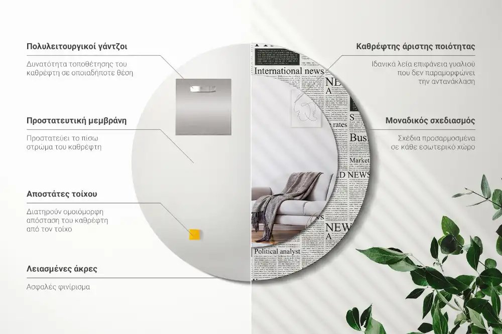 Round printed mirror Newspapers