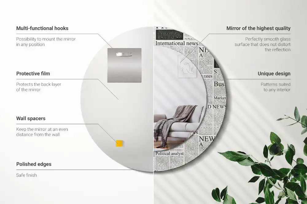 Round printed mirror Newspapers