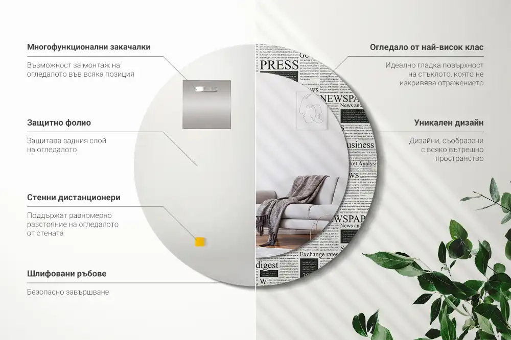 Round printed mirror Newspapers