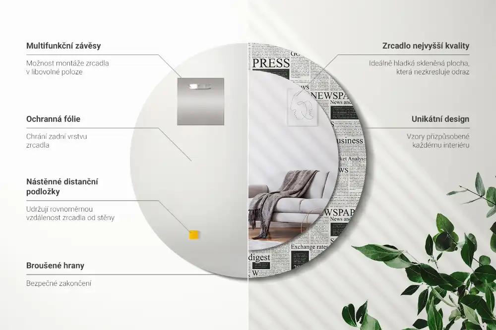 Round printed mirror Newspapers