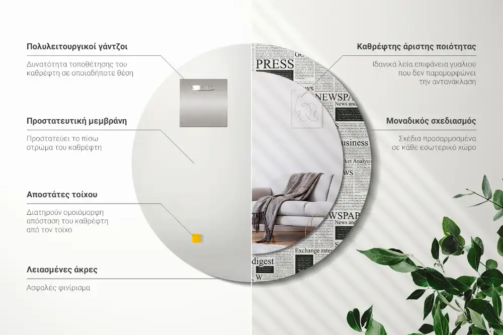 Round printed mirror Newspapers