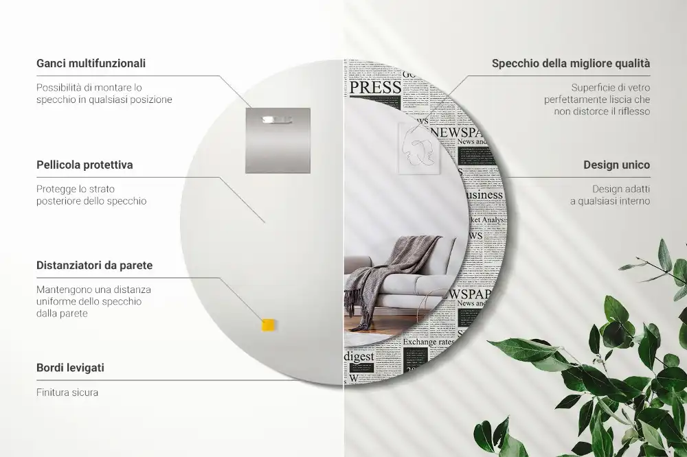 Round printed mirror Newspapers