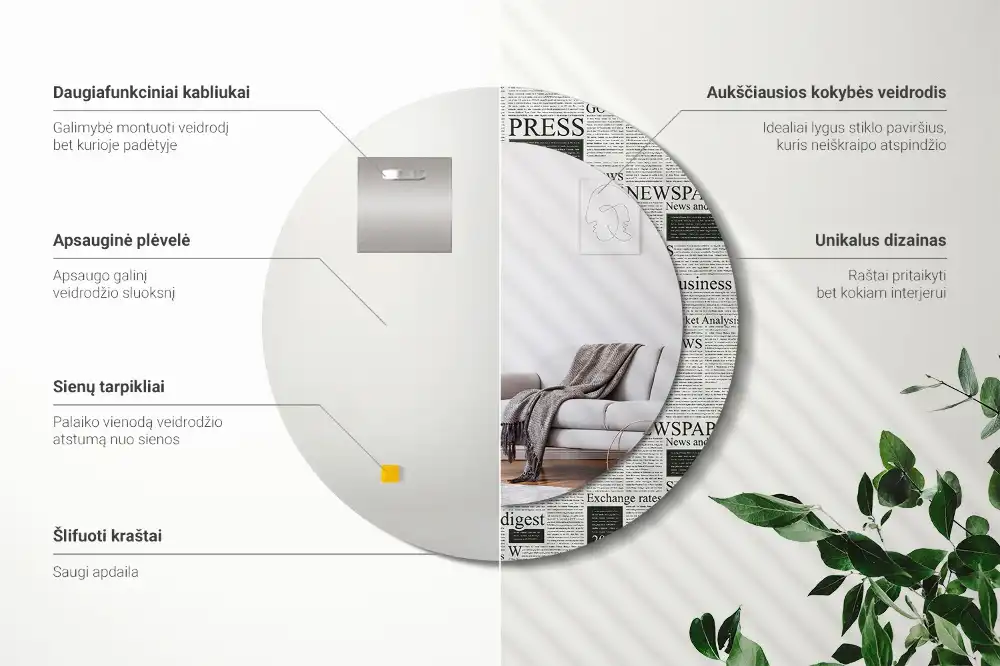 Round printed mirror Newspapers