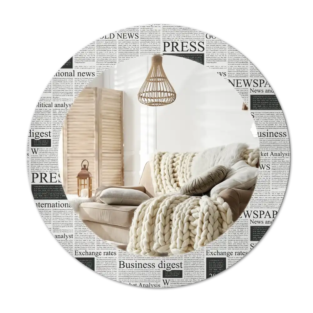 Round printed mirror Newspapers