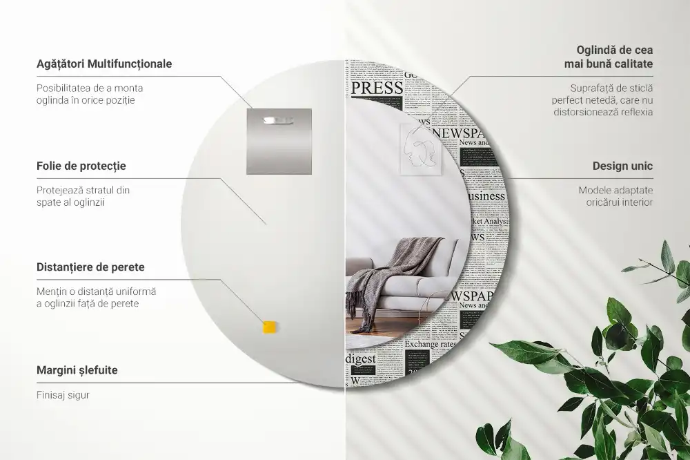 Round printed mirror Newspapers