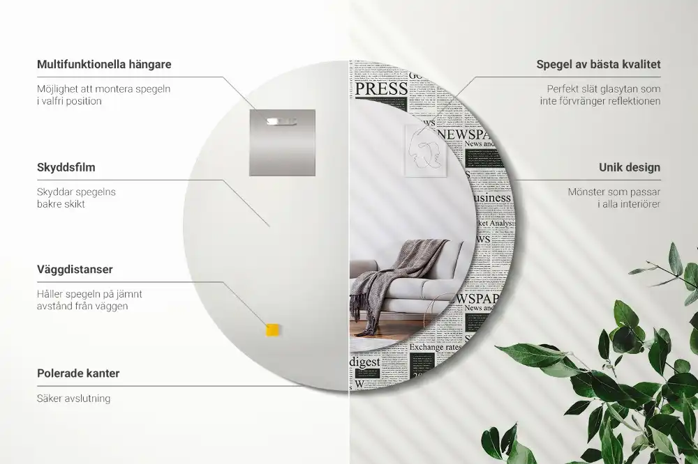 Round printed mirror Newspapers