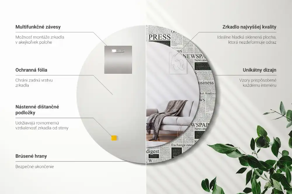 Round printed mirror Newspapers