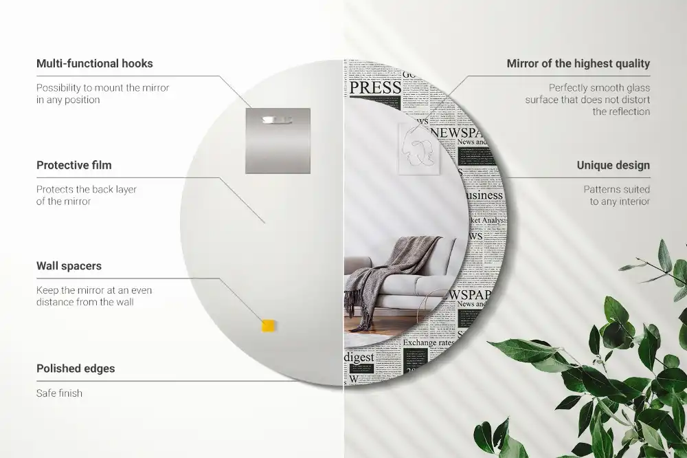 Round printed mirror Newspapers