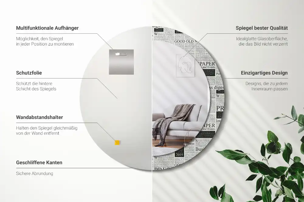 Round printed mirror Newspapers