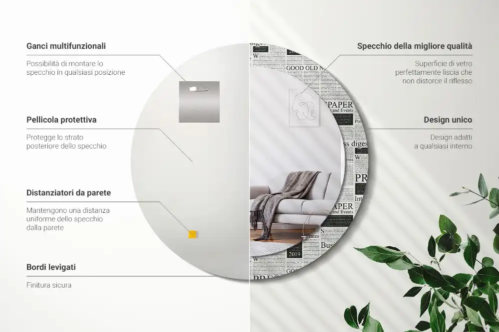 Round printed mirror Newspapers