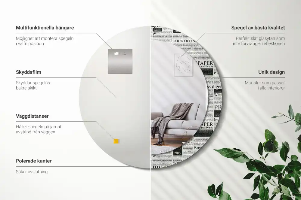 Round printed mirror Newspapers