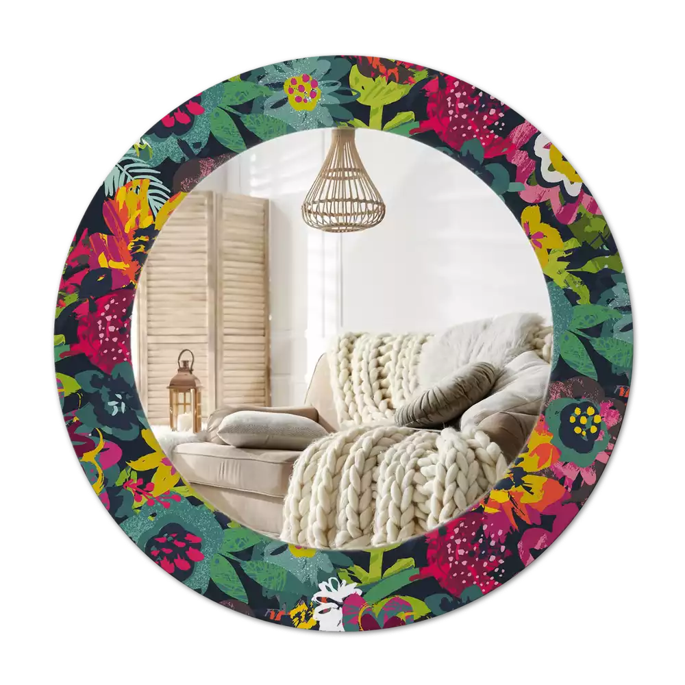 Round mirror frame with print Painted flowers