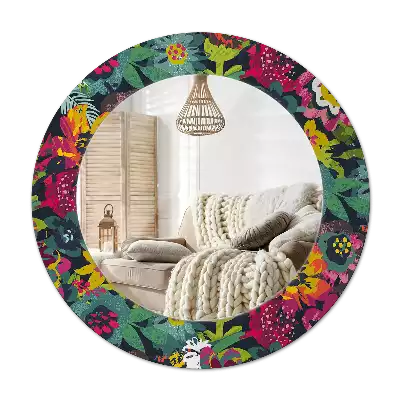 Round mirror frame with print Painted flowers