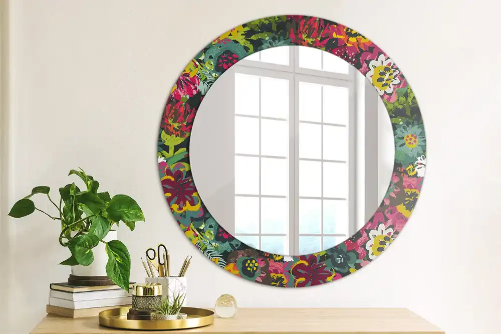 Round mirror frame with print Painted flowers