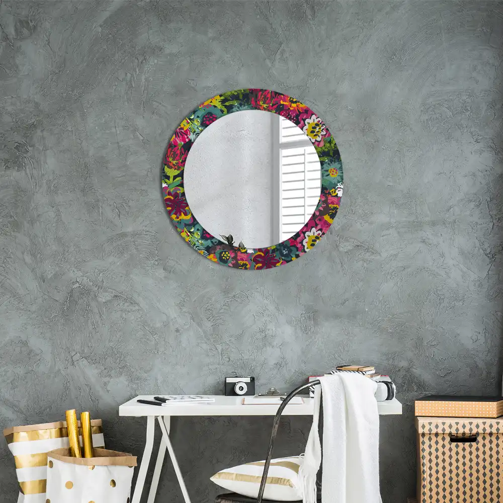 Round mirror frame with print Painted flowers