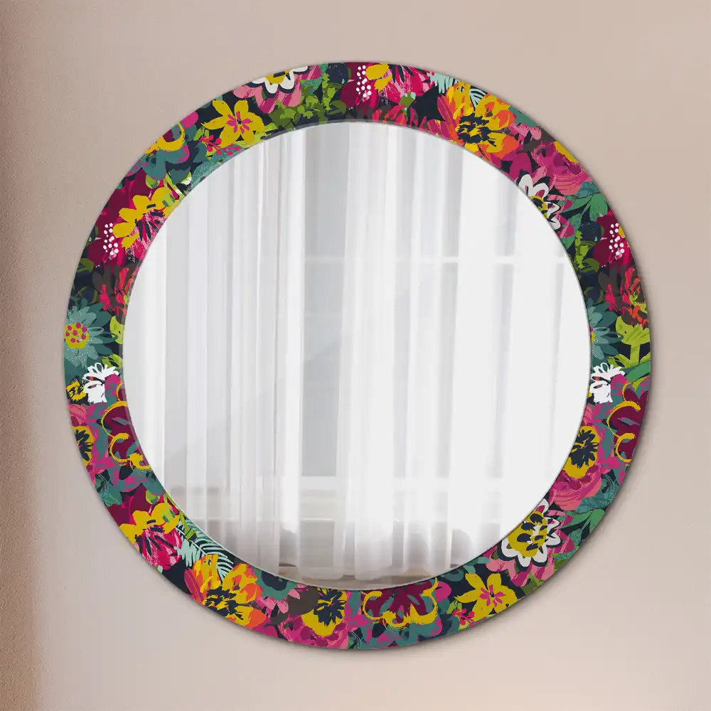 Round mirror frame with print Painted flowers