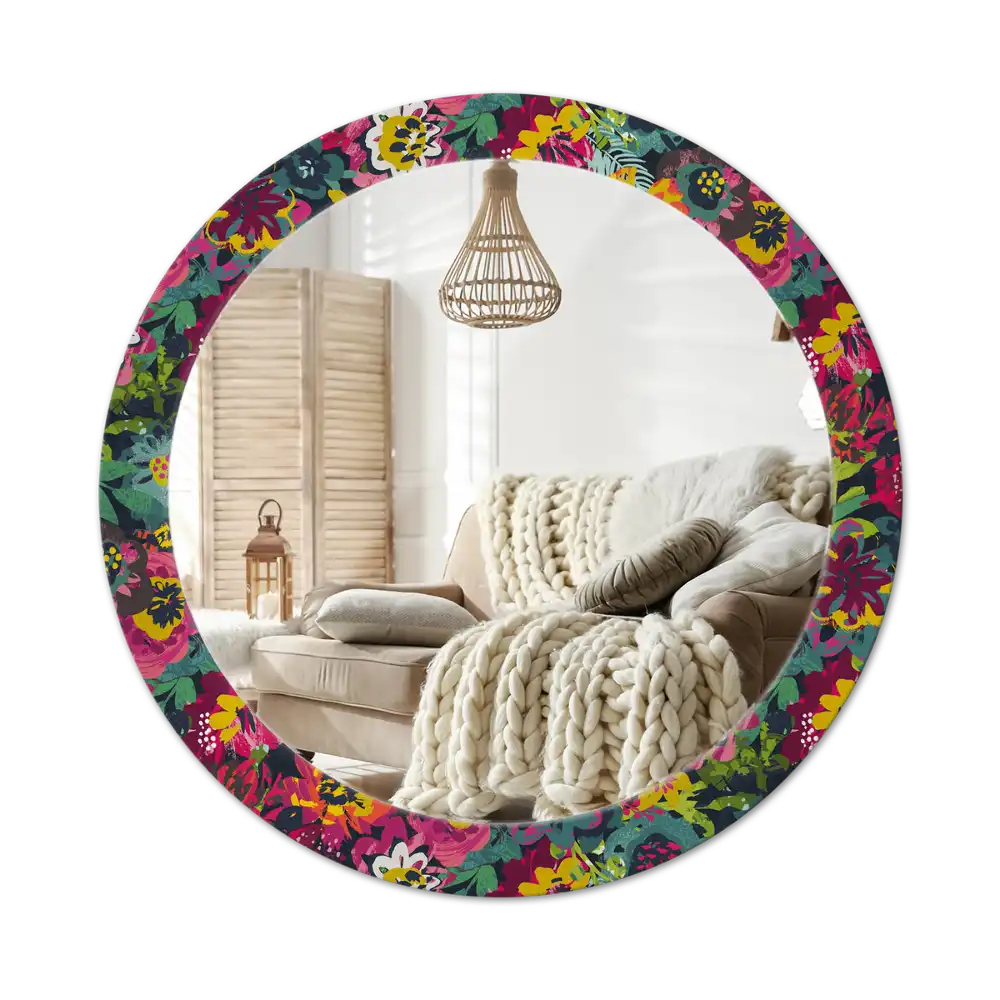 Round mirror frame with print Painted flowers