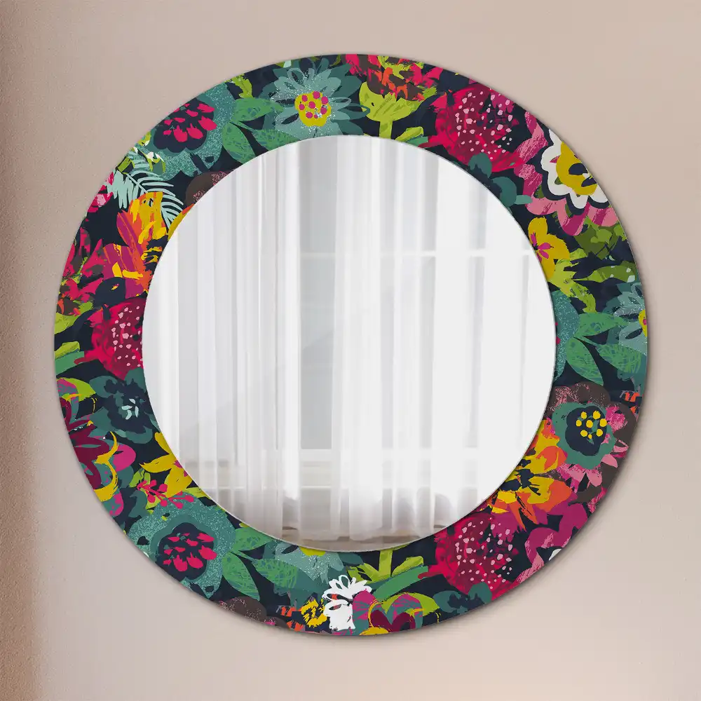 Round mirror frame with print Painted flowers