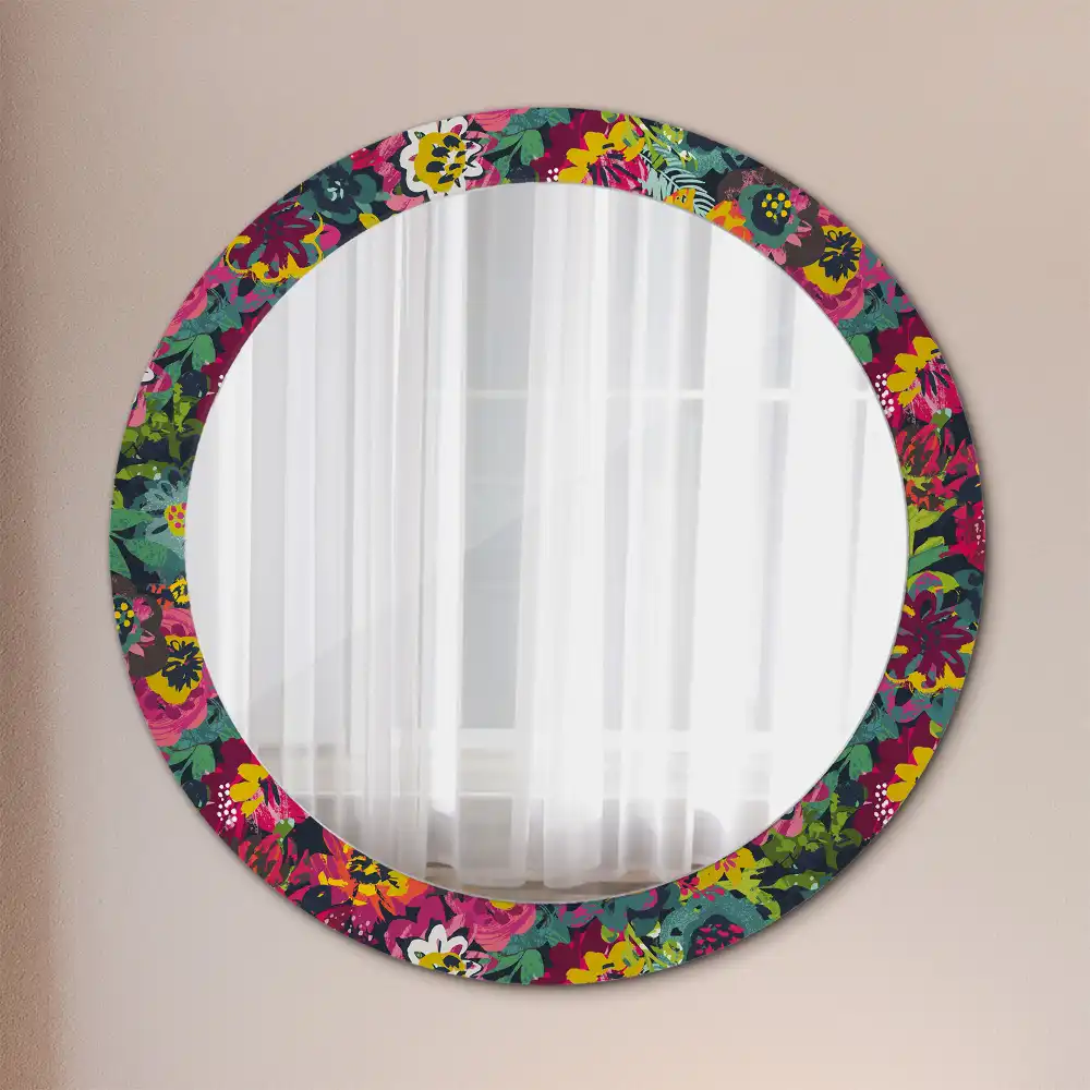 Round mirror frame with print Painted flowers