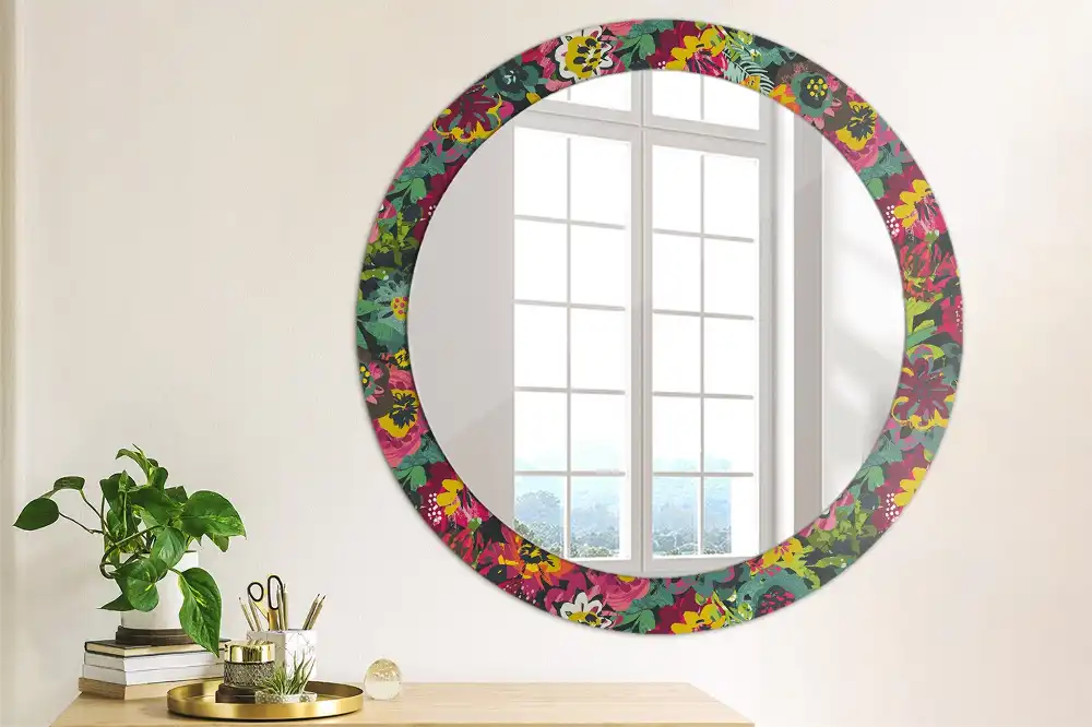 Round mirror frame with print Painted flowers