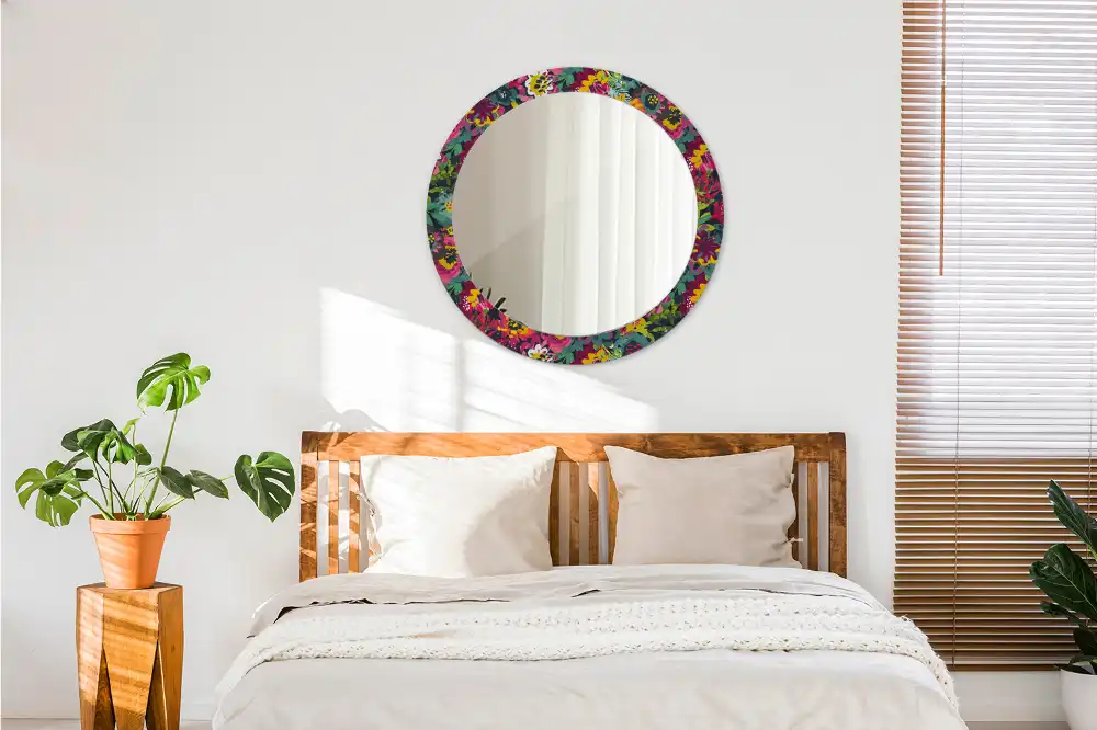 Round mirror frame with print Painted flowers