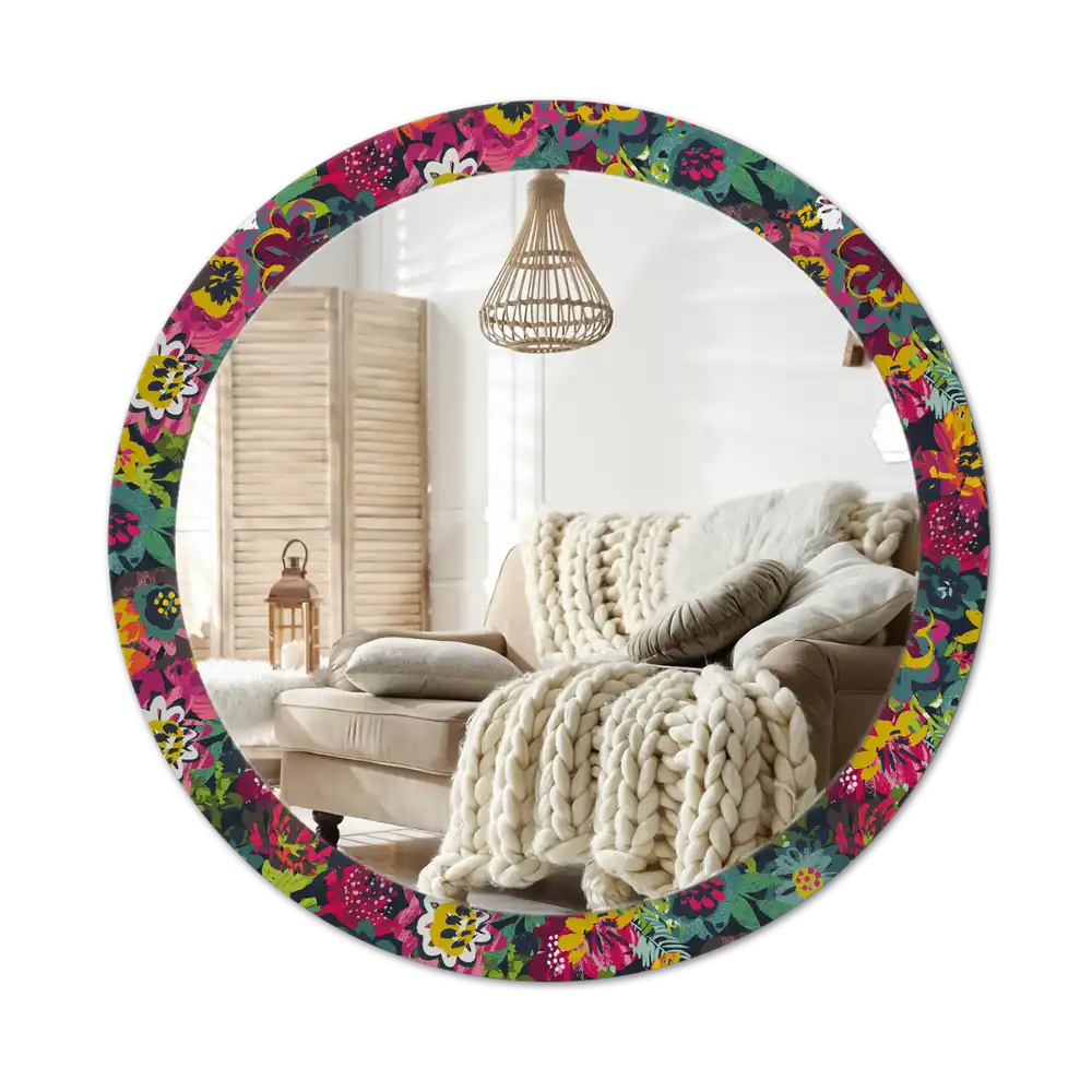 Round mirror frame with print Painted flowers