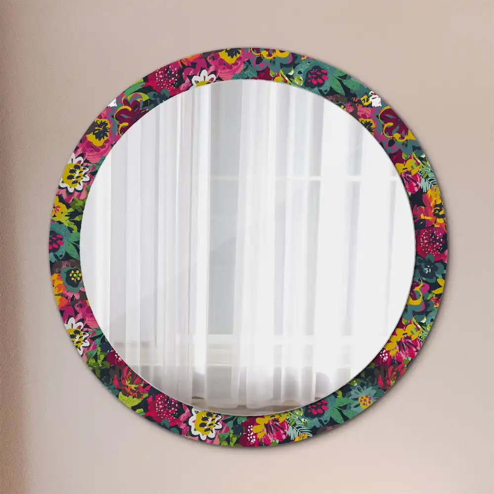 Round mirror frame with print Painted flowers