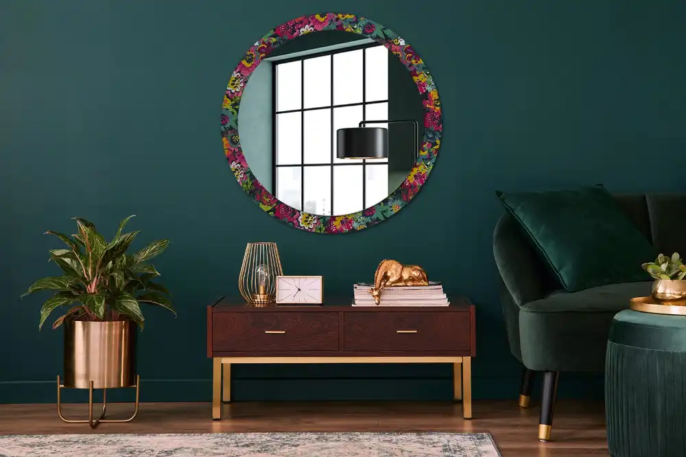Round mirror frame with print Painted flowers