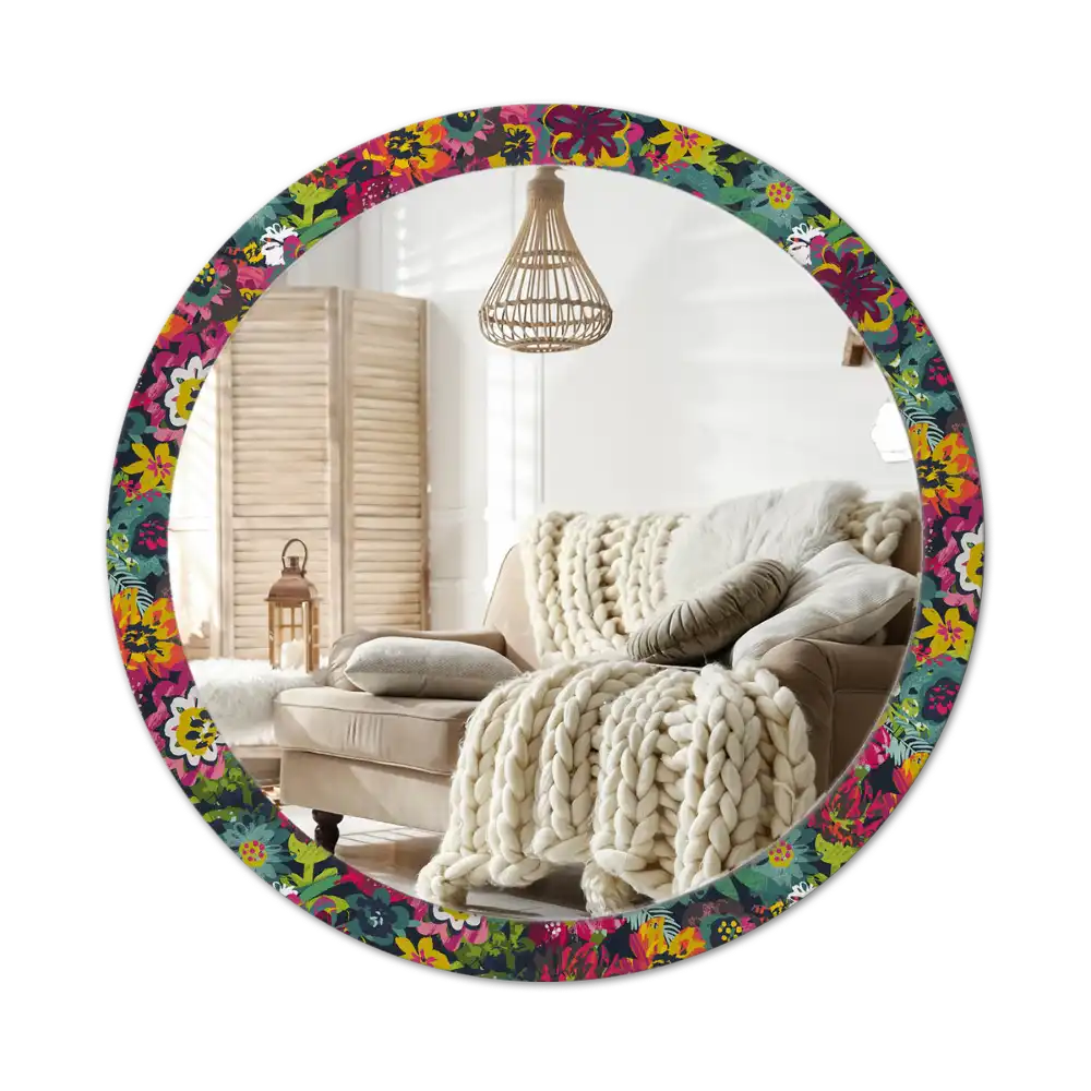 Round mirror frame with print Painted flowers