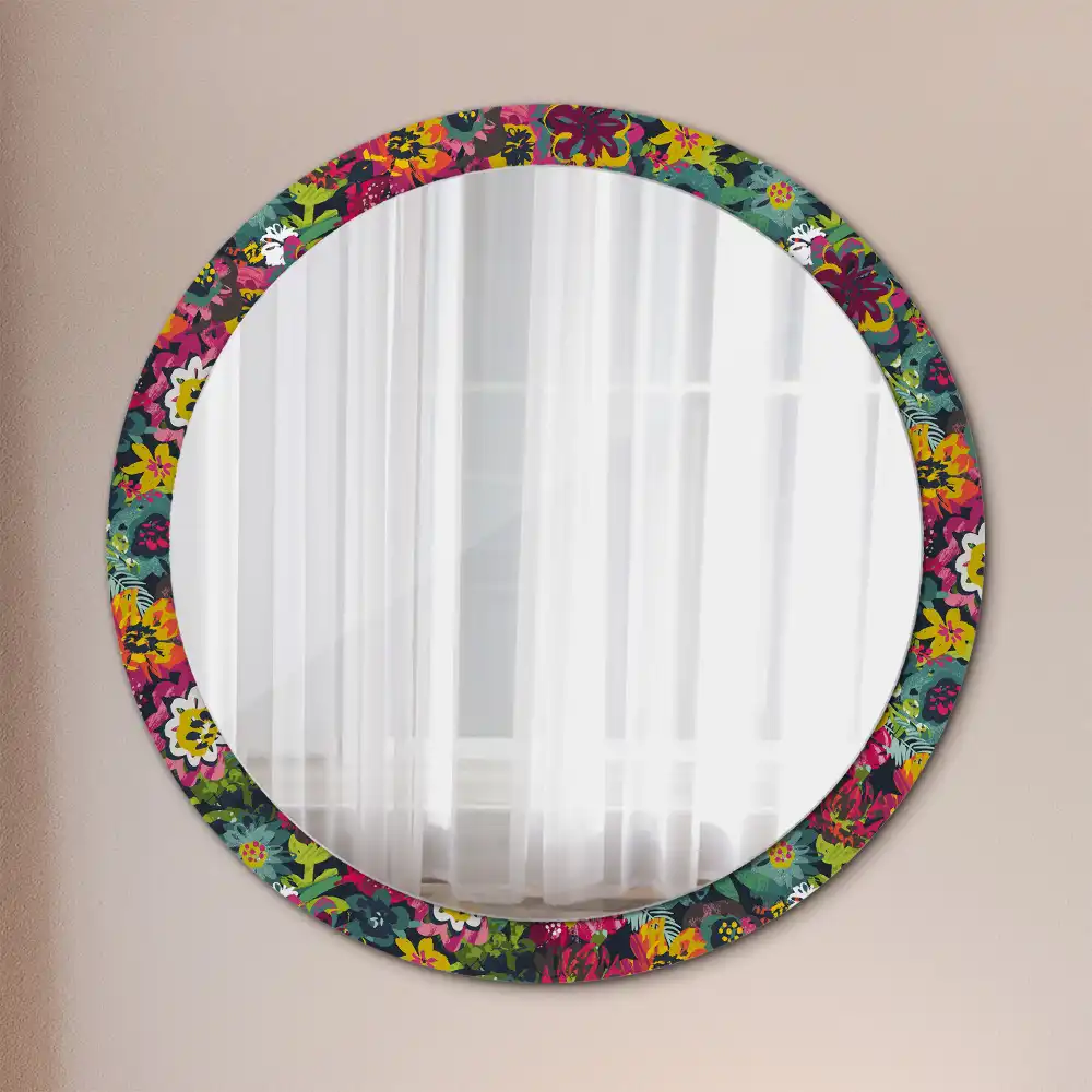Round mirror frame with print Painted flowers
