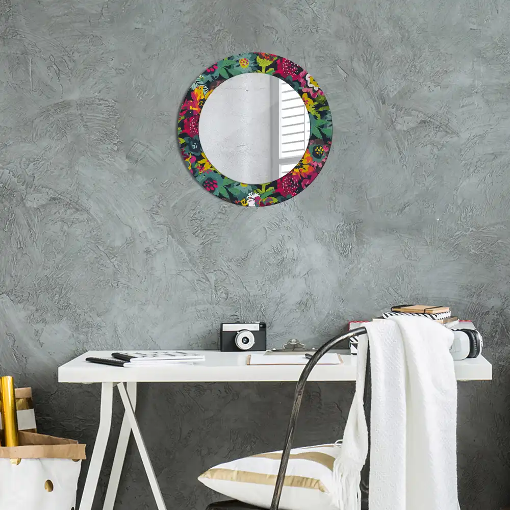Round mirror frame with print Painted flowers