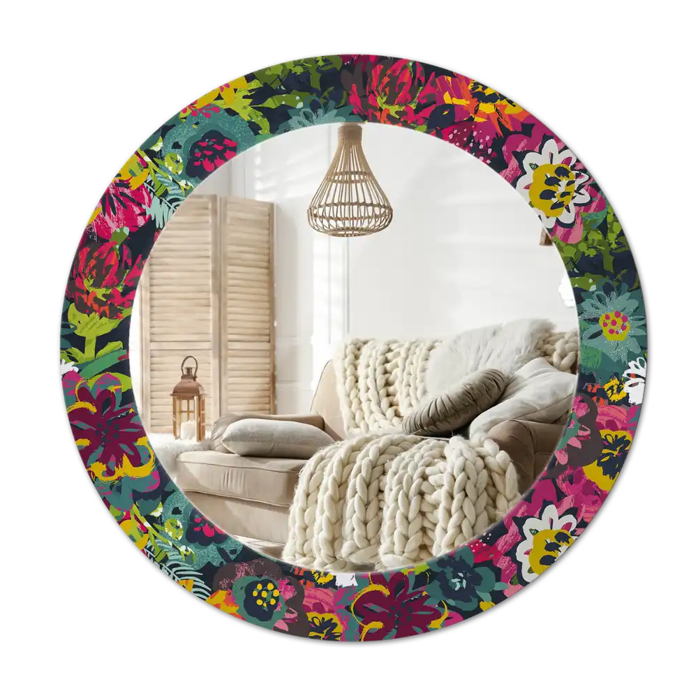 Round mirror frame with print Painted flowers