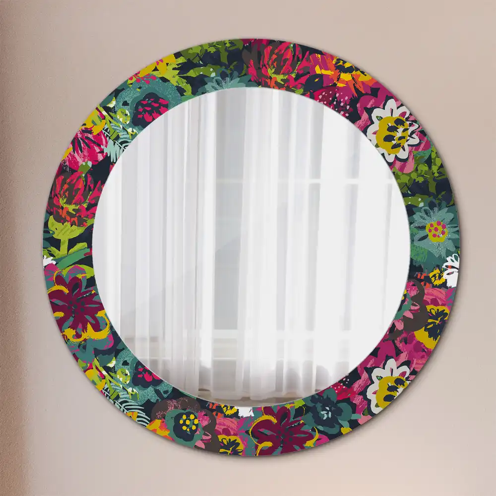 Round mirror frame with print Painted flowers