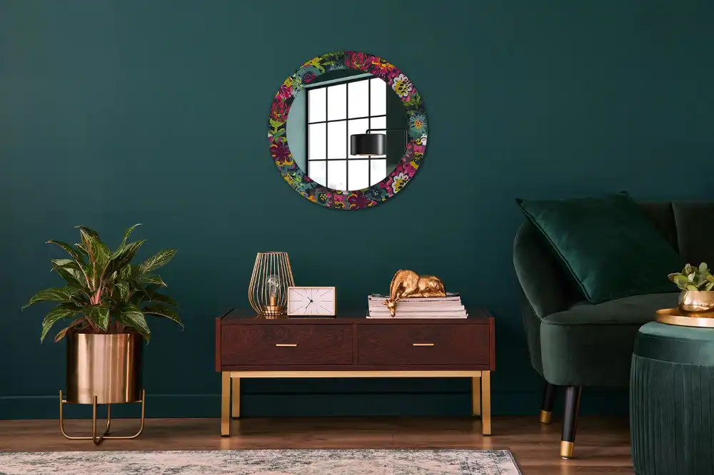 Round mirror frame with print Painted flowers