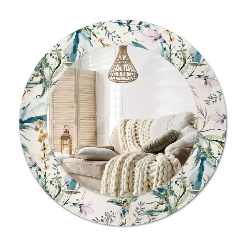 Round printed mirror Watercolor flowers
