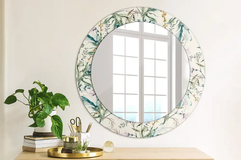 Round printed mirror Watercolor flowers