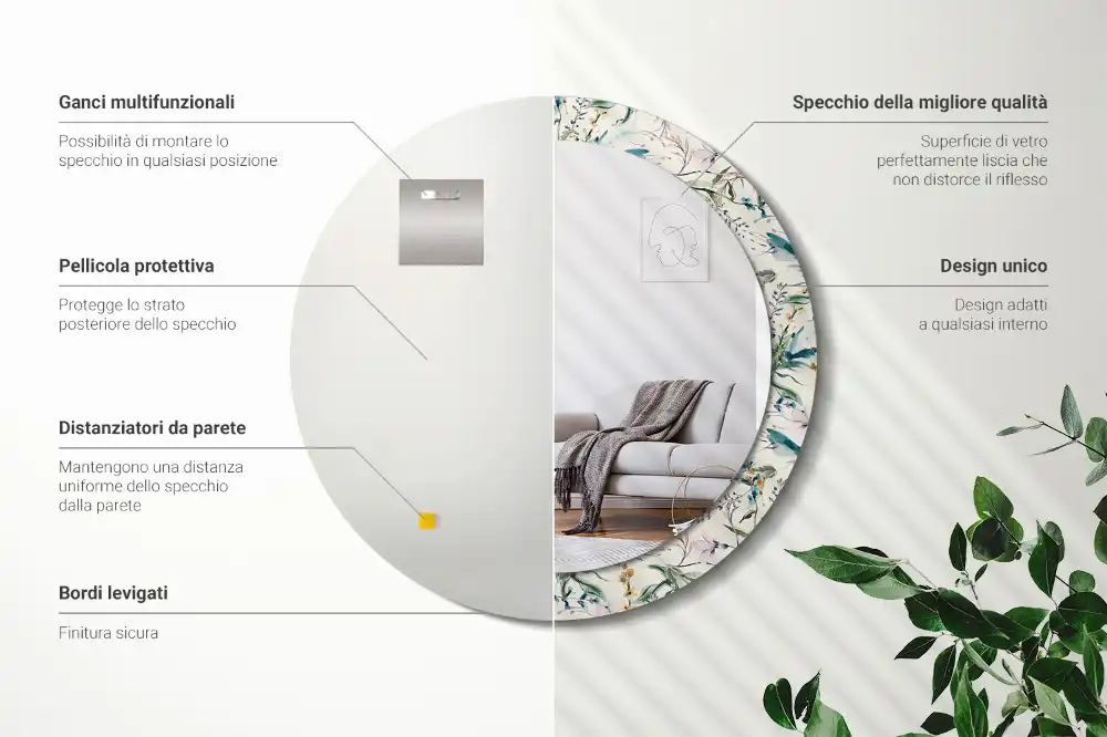 Round printed mirror Watercolor flowers