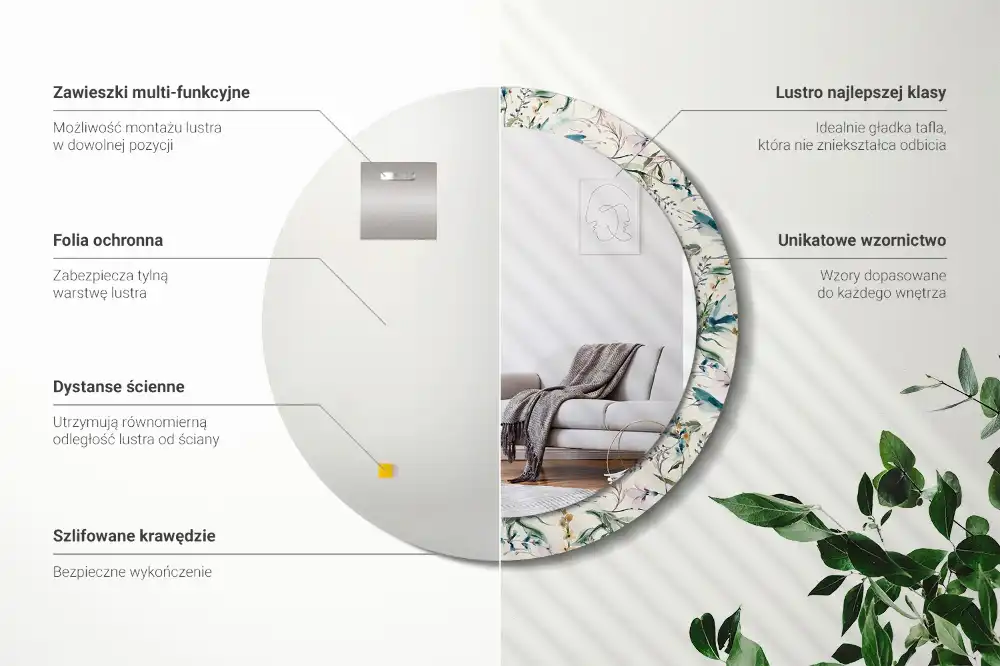 Round printed mirror Watercolor flowers
