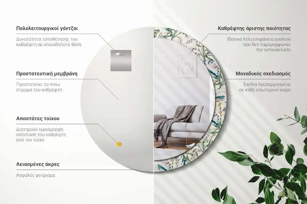 Round printed mirror Watercolor flowers