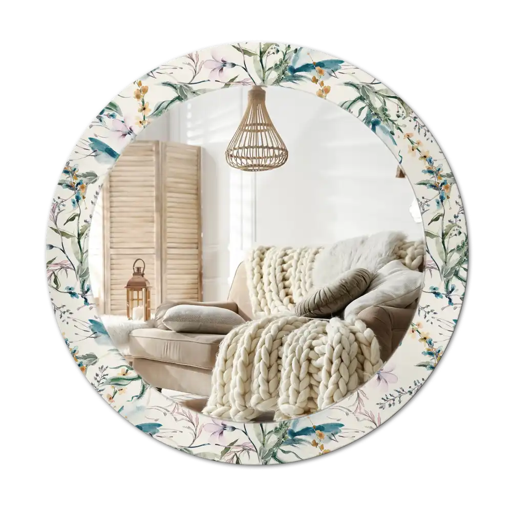 Round printed mirror Watercolor flowers