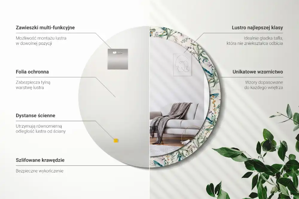 Round printed mirror Watercolor flowers