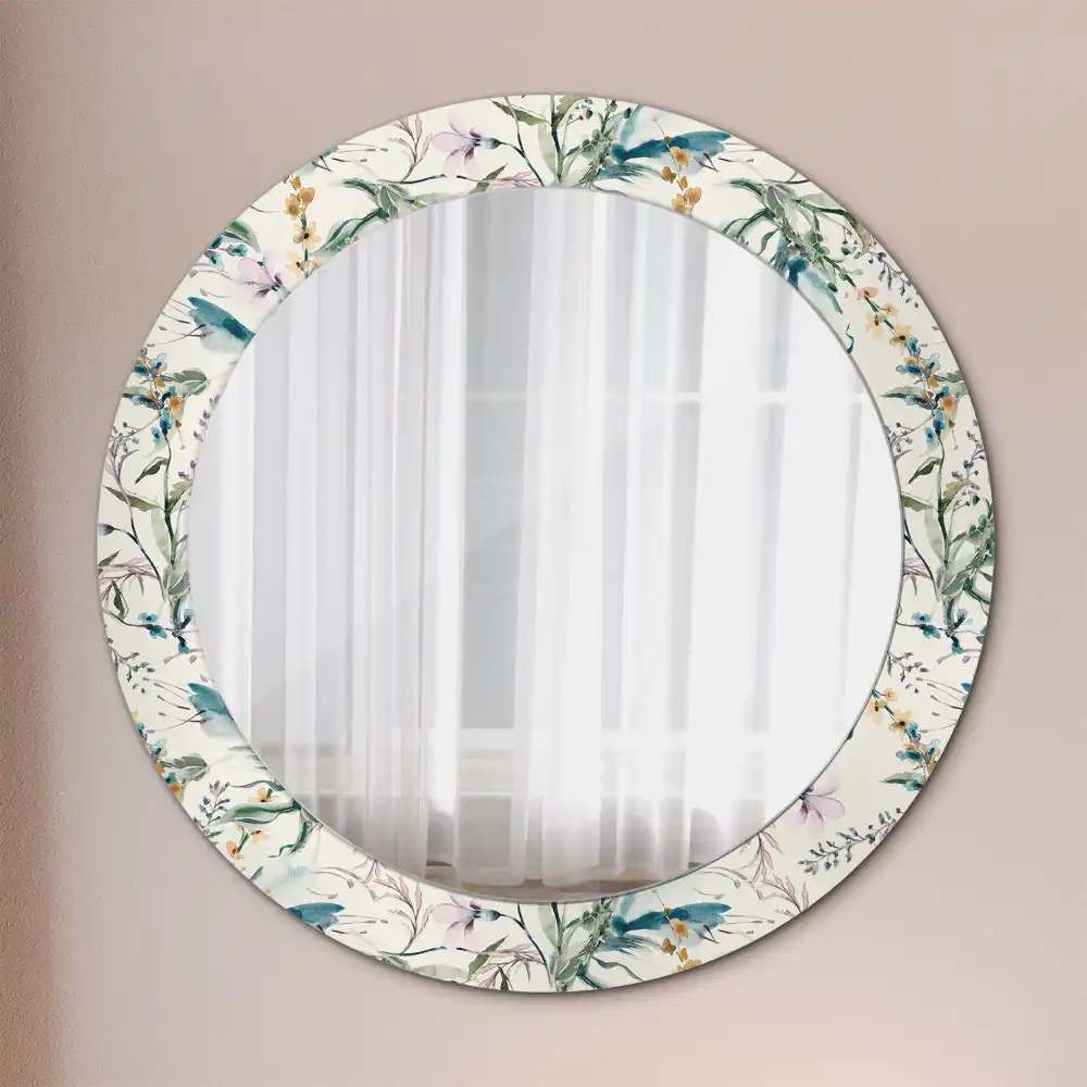 Round printed mirror Watercolor flowers