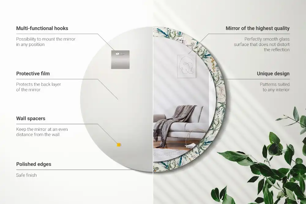 Round printed mirror Watercolor flowers