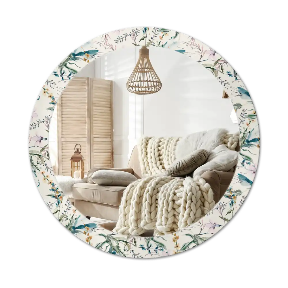 Round printed mirror Watercolor flowers
