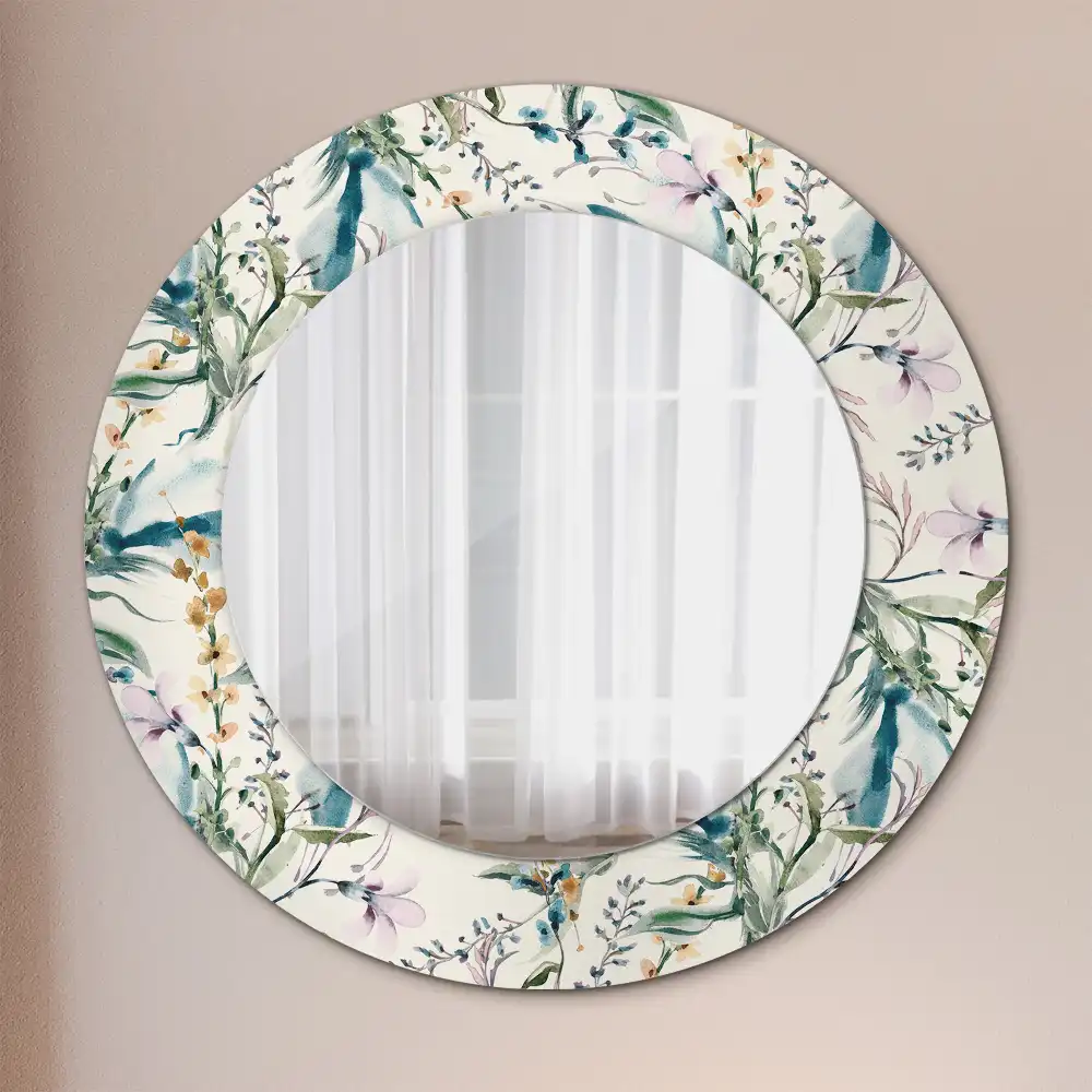 Round printed mirror Watercolor flowers